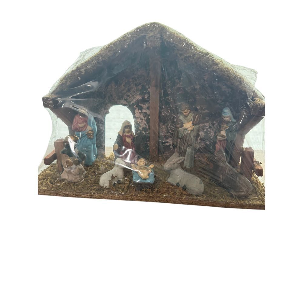 11" Moss Covered Wood 11 Pc. Nativity Set - NEW! Shrink‎ Wrapped
